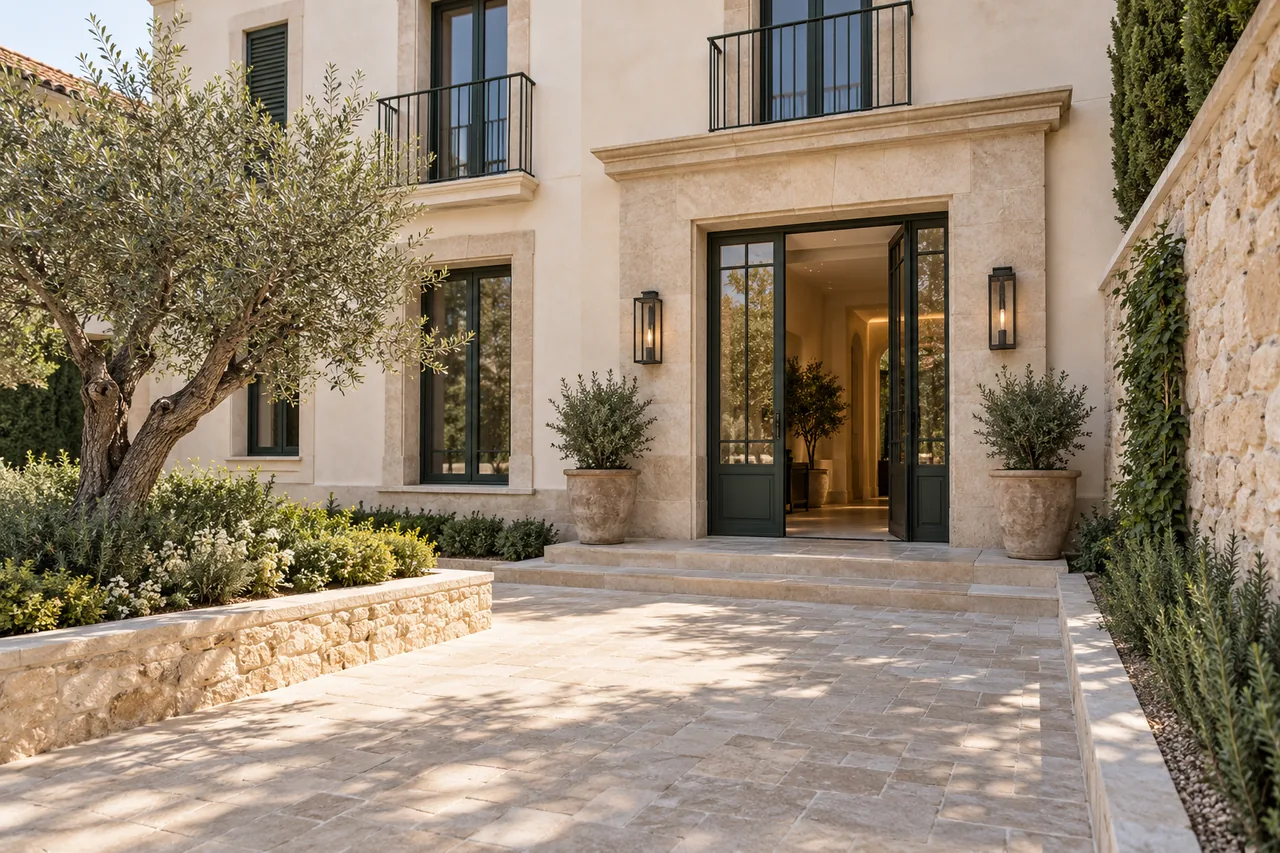 Espacios de vivienda y negocio en arquitectura mediterránea — imagen ilustrativa