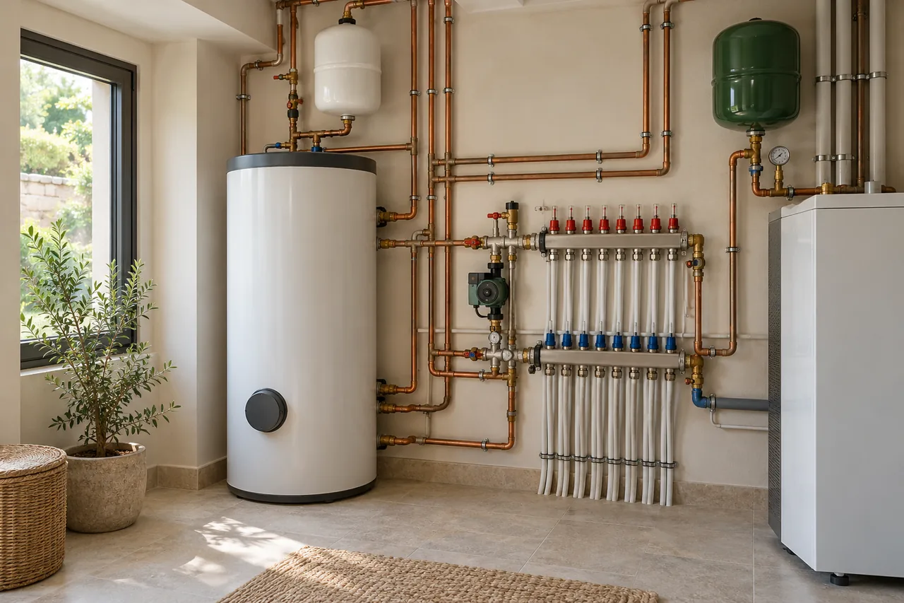 Distribución de agua y tuberías en una sala técnica — imagen ilustrativa